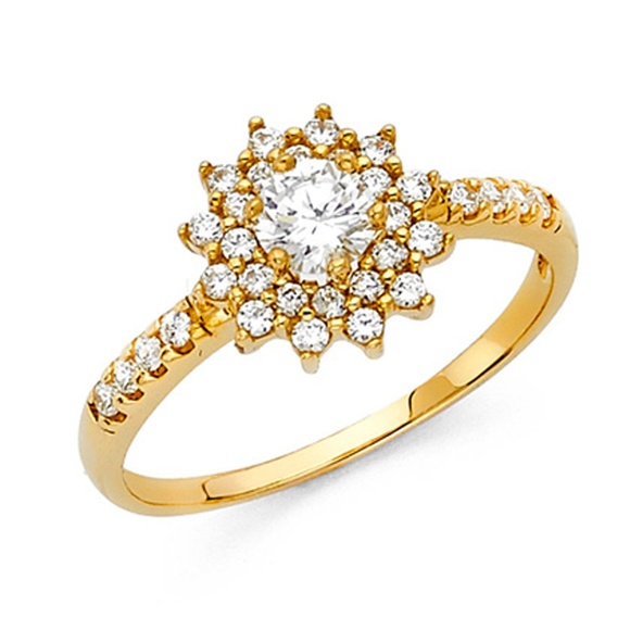 Halo Starburst Round-Cut & Scalloped CZ Engagement